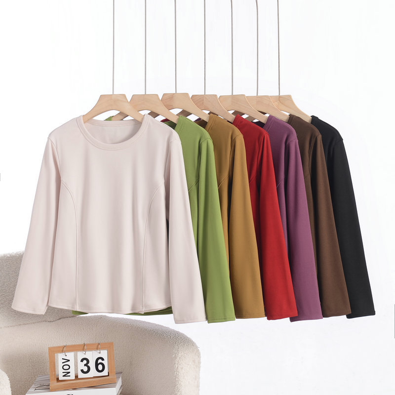 Camisetas de lana de talla grande XL a 8XL con cuello redondo, camisetas de manga larga de color sólido para Otoño e Invierno, camisetas gruesas y cálidas con base
