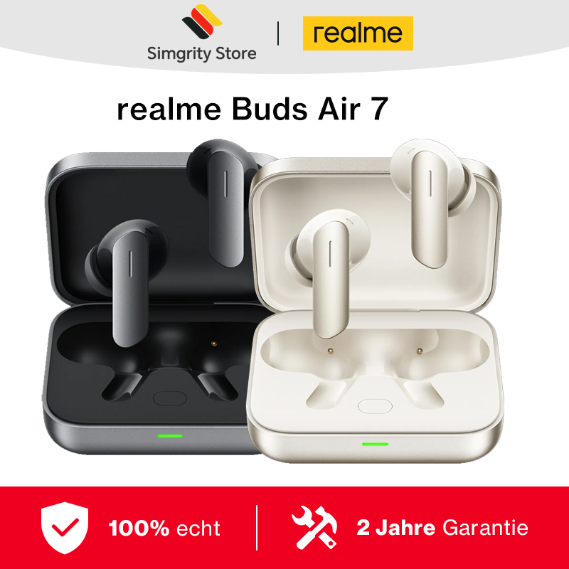 Global Version realme Buds Air 7 52dB Smart Active Noise Cancellation 12.4mm Deep Bass Driver Bluetooth5.4 360° Spatial Audio Effect IP55 Kopfhörer