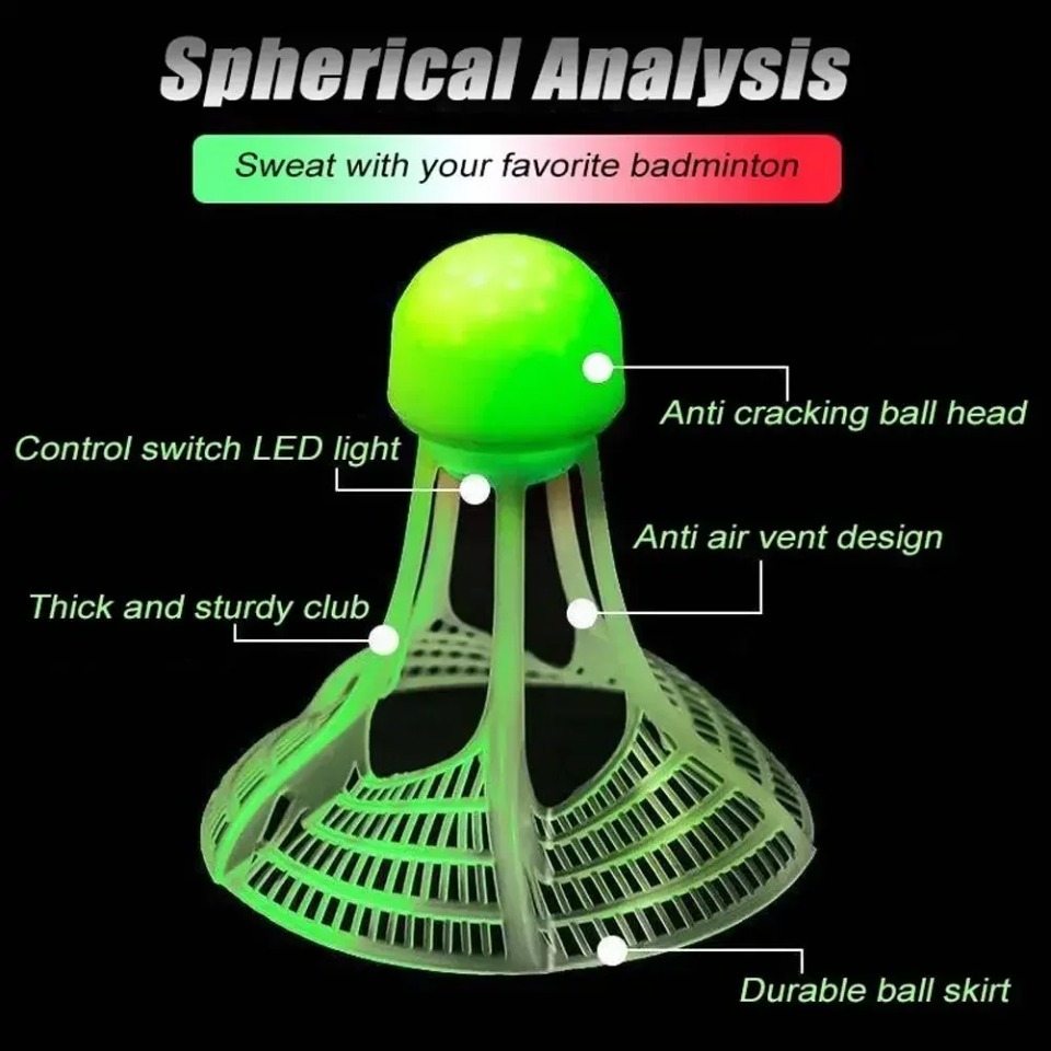 Bola de peteca de badminton à prova de vento que brilha no escuro, para esportes noturnos ao ar livre, acessório de treinamento de resistência ao vento, 1 peça