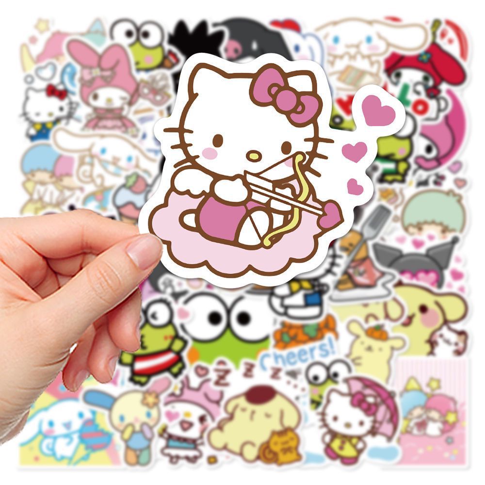 50 STKS Sanrio Serie Hello Kitty Kuromi Stickers Leuke multifunctionele stickers Waterdichte decoratieve koelkast Computerstickers