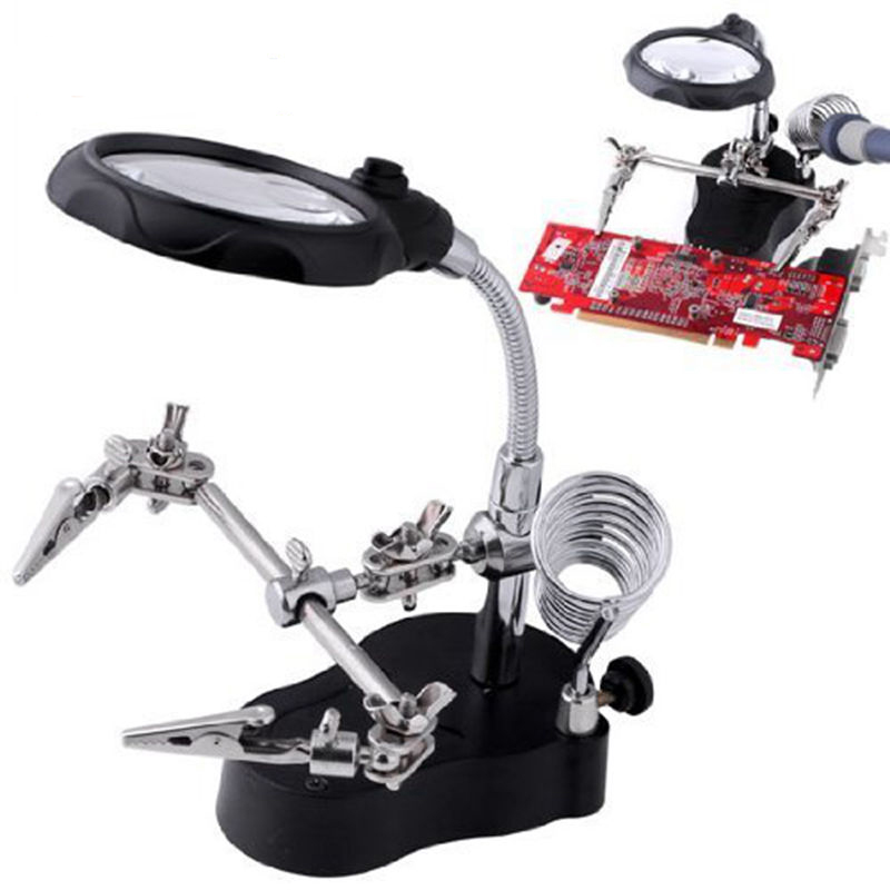 Loupe de bureau lumière LED fer à souder support pince aide à la main loupe Circuit imprimé