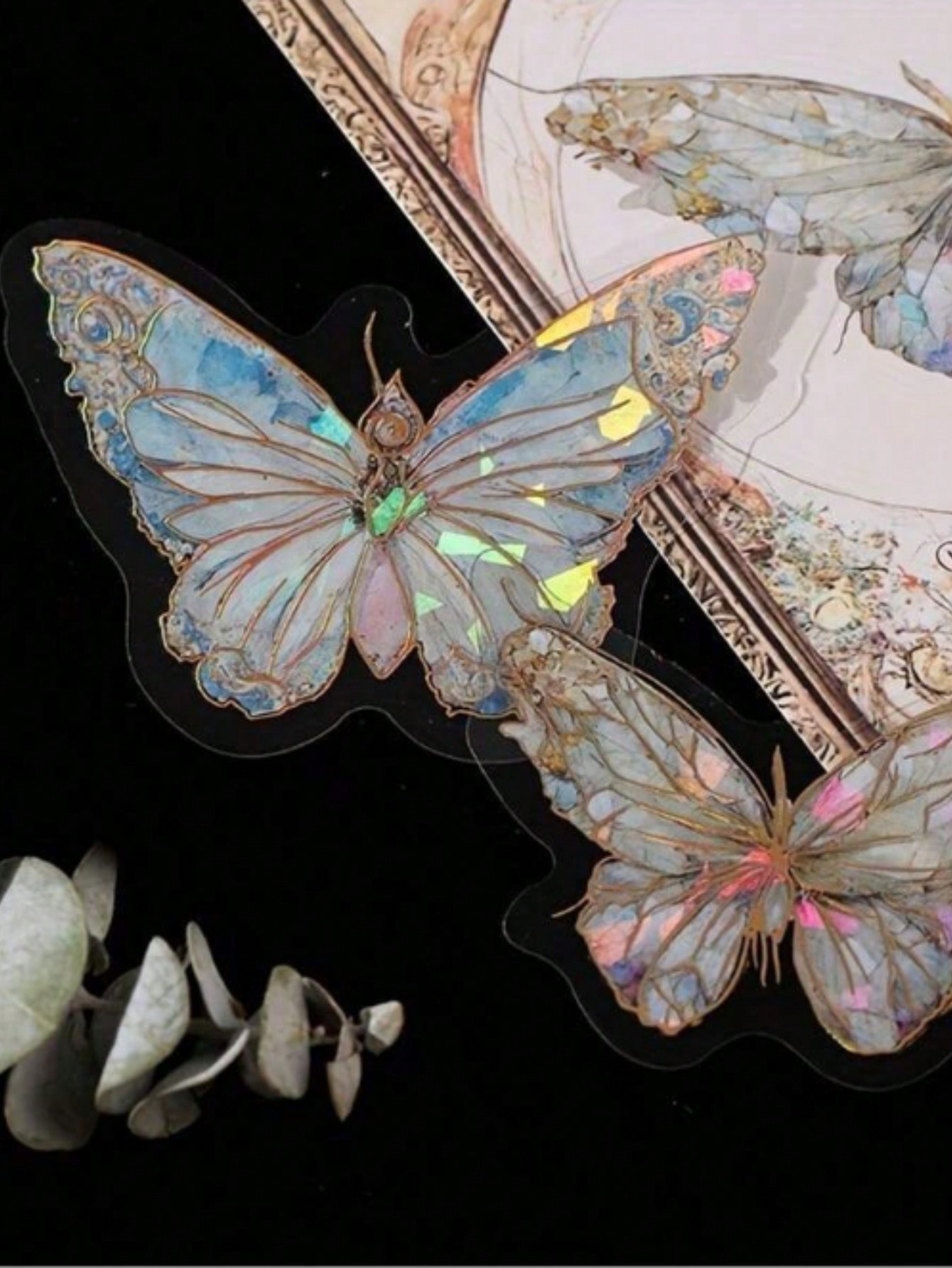 1 pack/20 pieces pink crystal butterfly three-dimensional butterfly handbook DIY decorative sticker garbage diary