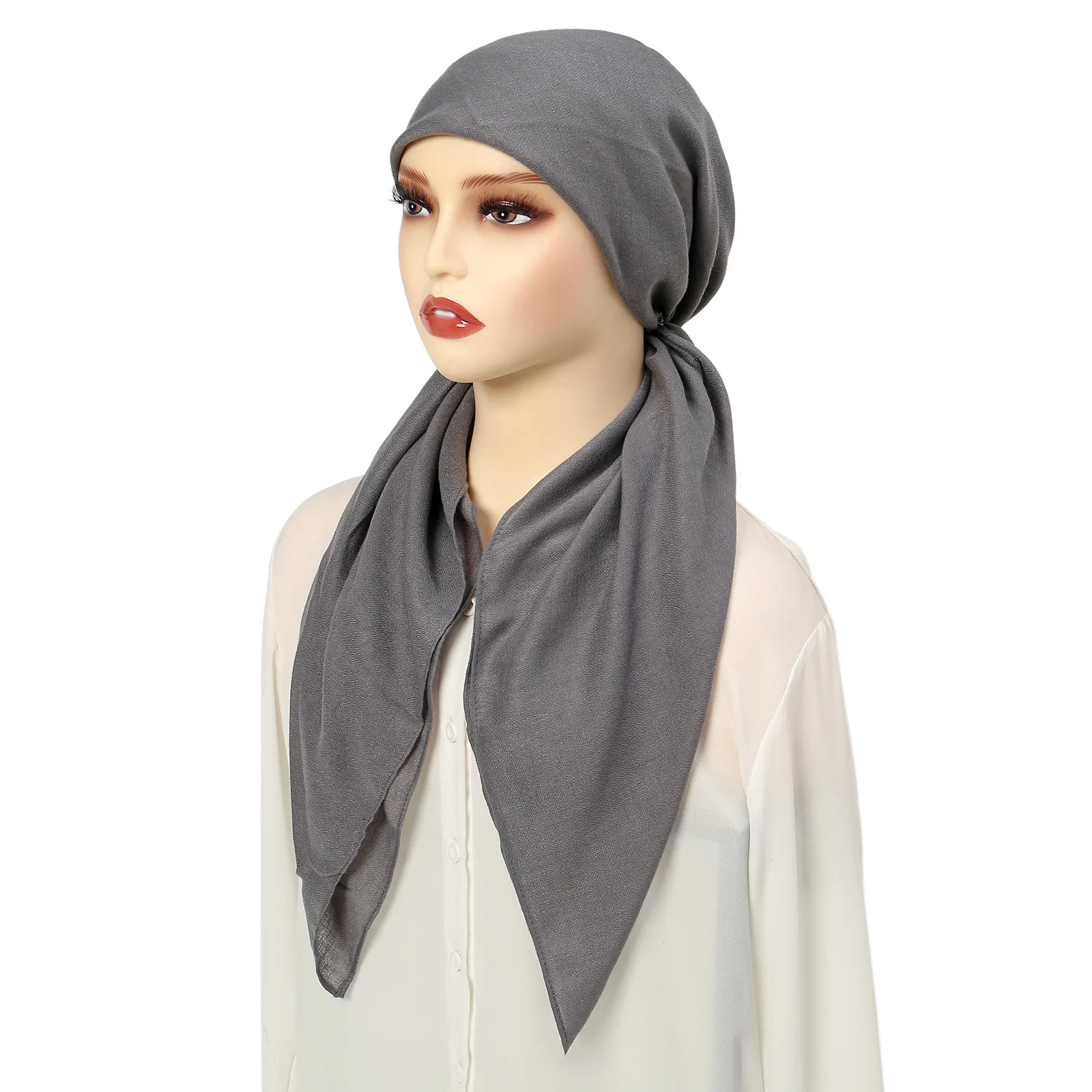 Cor sólida algodão linho turbante hijab chapéus moda cabeça envolve chapéus muçulmanos respirável quimio boné para mulheres meninas