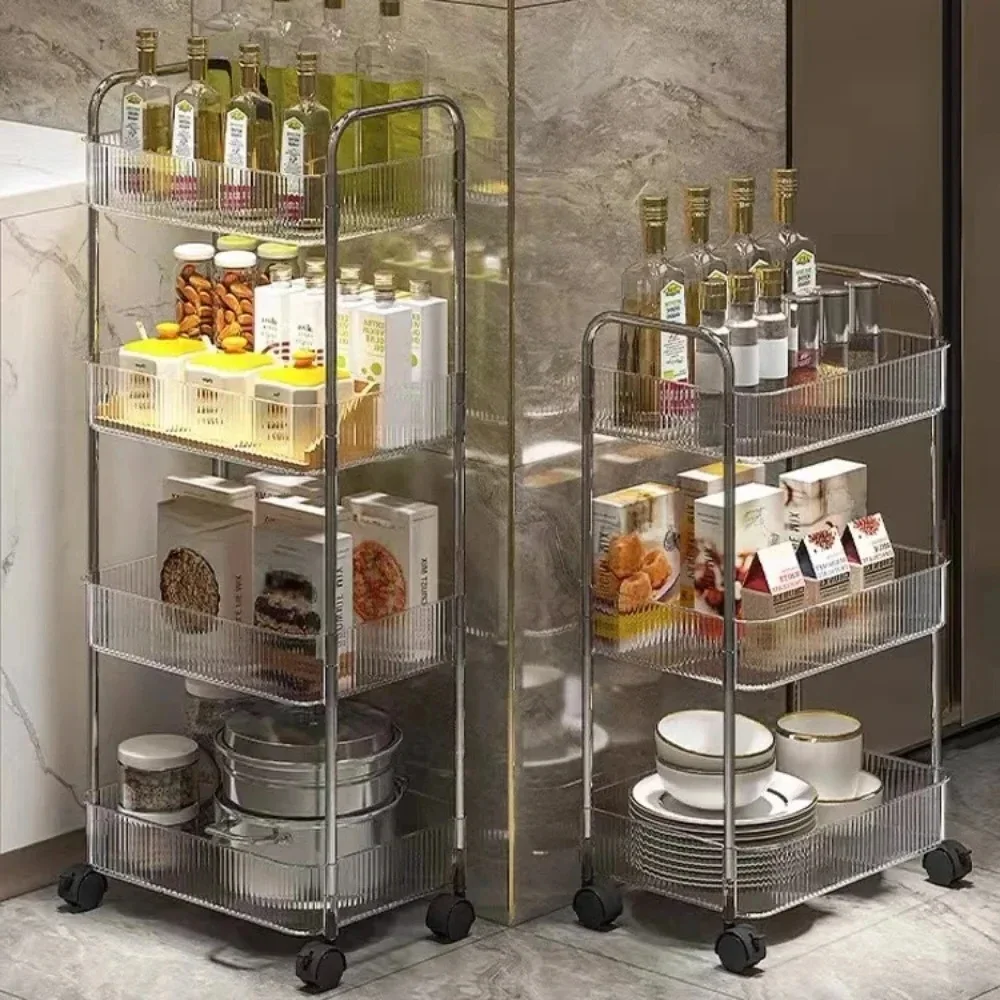 โปร่งใสชั้นเก็บรถเข็นอะคริลิคใส Rolling Cart แขวนตะกร้าห้องน้ําอะคริลิคแต่งหน้าชั้นวางหนังสือ