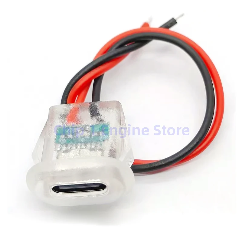 10 pçs 2pin usb tipo c entrada tipo tomada de carregamento com luzes led placa à prova dwaterproof água USB-C porta alimentação TYPE-C conector fêmea jack