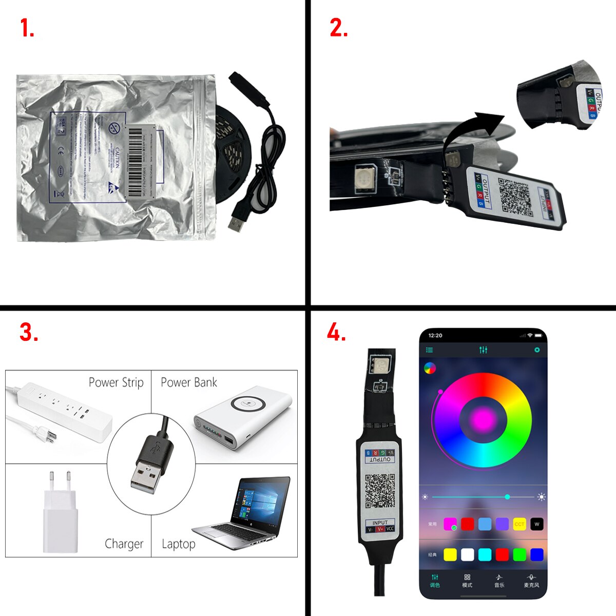 RGB levou tira de luz 5050, 1m/3m/5m, com controle remoto inteligente, mudando a cor para tv backlight, decoração do quarto, festa, festival