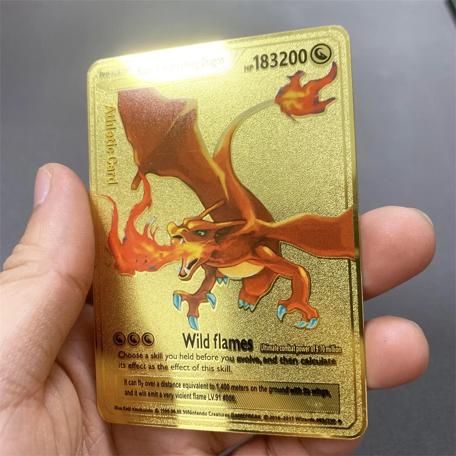 999999   คะแนน HP Pokemon การ์ดโลหะ Charizard โลหะสีทอง Super การ์ดการ์ดภาษาอังกฤษ Mewtwo Vmax Mega อะนิเมะคอลเลกชันเกมของขวัญ