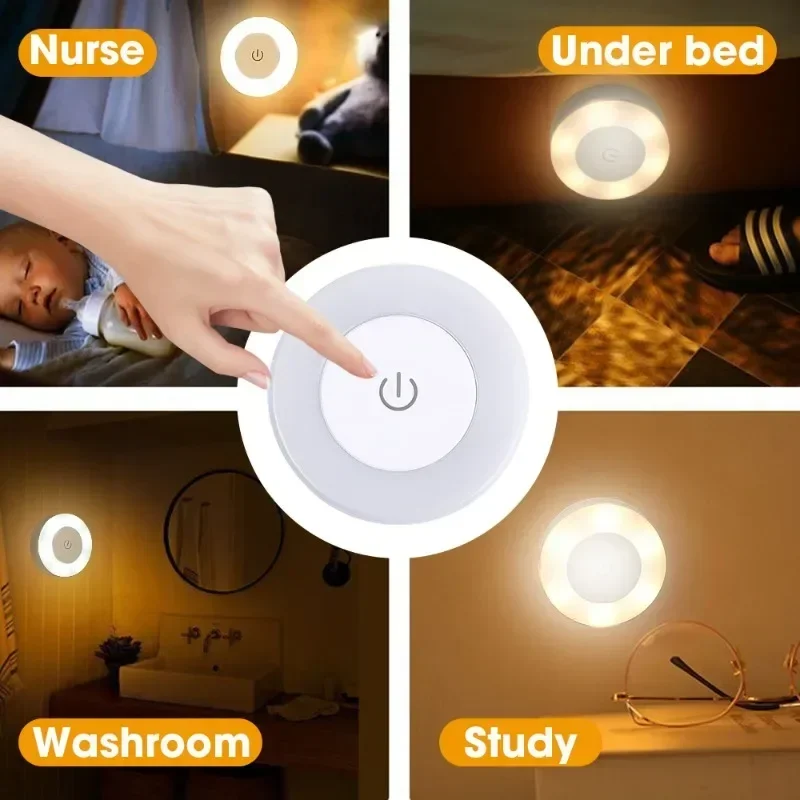 Luces LED nocturnas con Sensor táctil, lámparas de pared con Base magnética para armario de cocina, 3 modos, luces nocturnas portátiles recargables por USB con atenuación