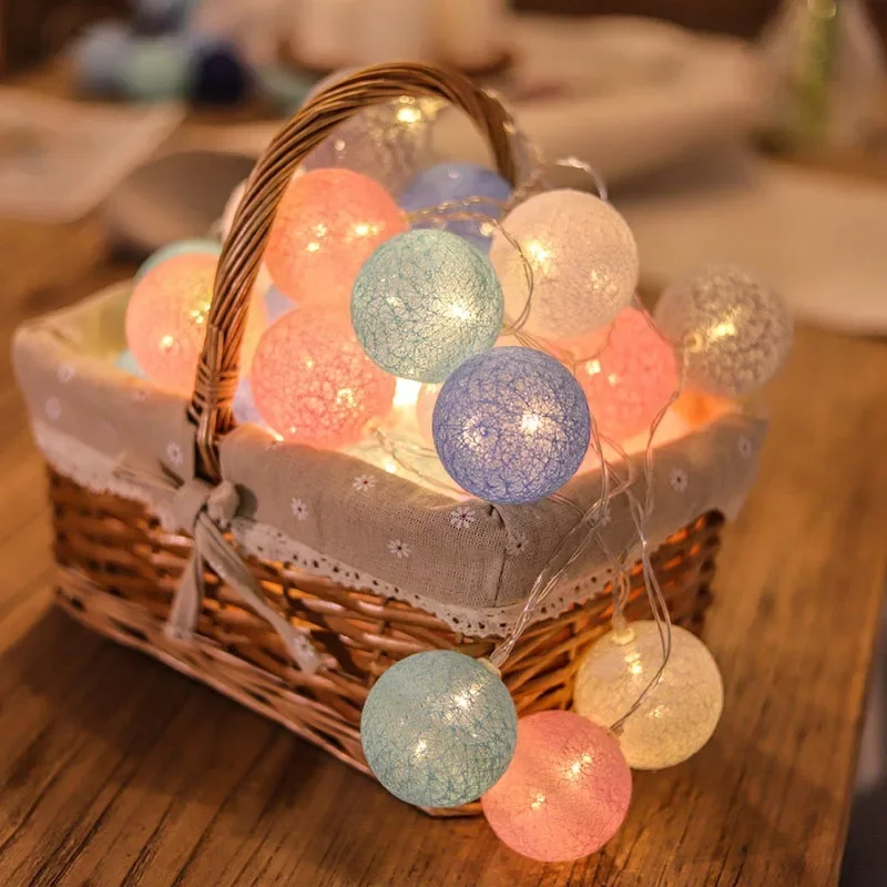 20LED コットンボールストリングライトガーランド妖精街路灯クリスマス装飾家庭用屋外ウェディングガーデンパティオライト