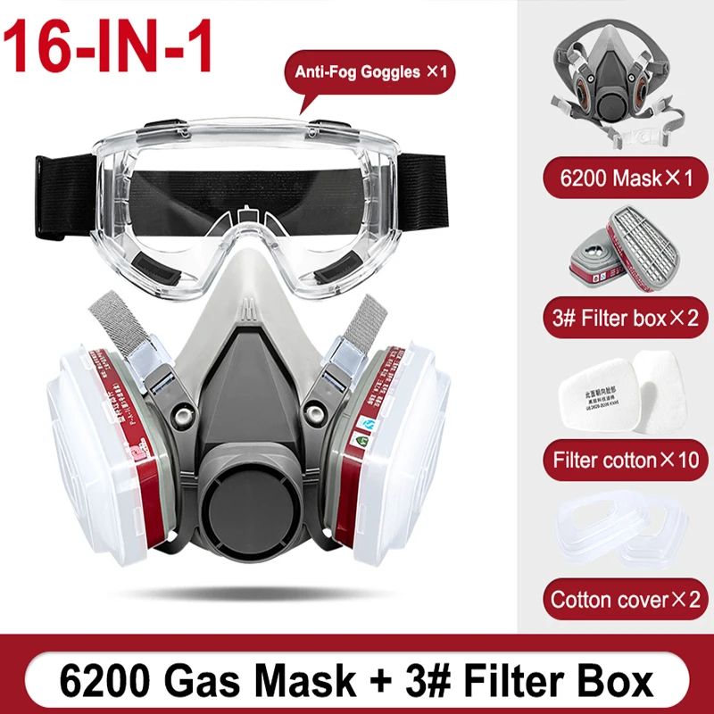 6200 Respiratore per maschera antigas antipolvere a mezza faccia per vernice industriale Vapor organico chimico con protezione dei filtri Ampiamente usato