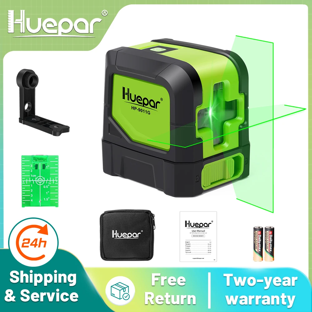 Huepar 2 Dòng Laser Tự Levelling ( 4 Độ) xanh Đỏ Chùm Tia Laser Ngang & Dọc Chéo Cùng Với Đế Từ Tính