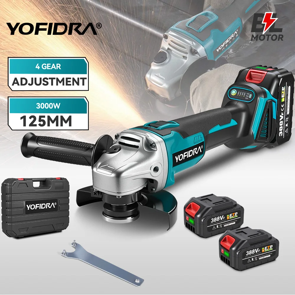 Yofidra 125mm Smerigliatrice angolare senza spazzole 4 marce Rettificatrice a batteria Taglio lavorazione del legno Per Makita 18V-21V Batteria Pin