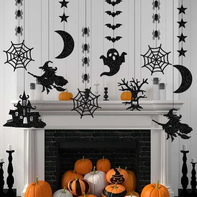 6 Stück Halloween-Hängebanner, Girlande, gruselige Spinne, Hexe, Geist, Fledermaus, Anhänger, Ornament, fröhliche Halloween-Party-Dekorationen für Zuhause