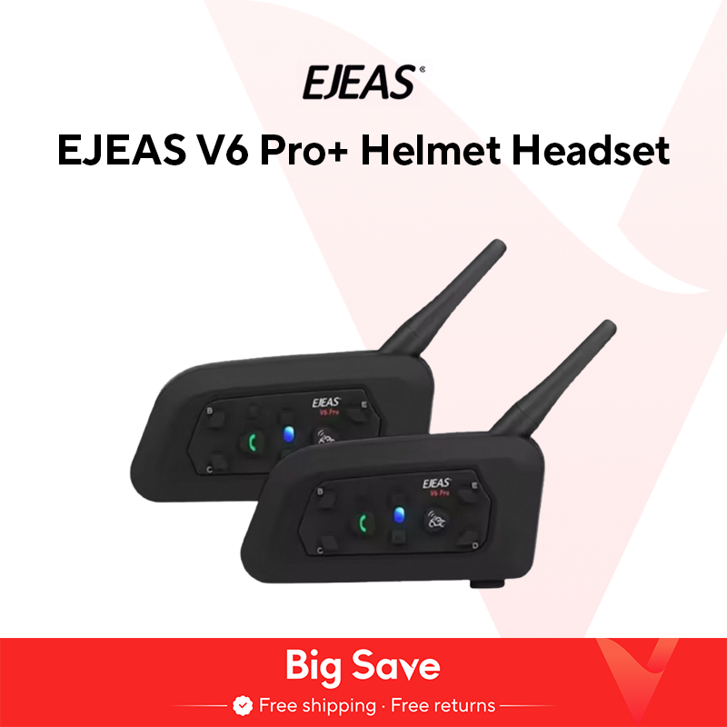 EJEAS V6 Pro+ Motorcycle Bluetooth Helmet Headset Intercom Communicator 1200m Interphone For 6 Riders IP65 Music Waterproof