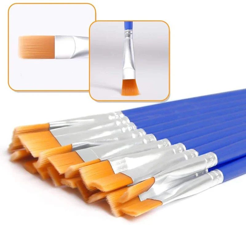 10pcs Nylon Flat-headed Paintbrush for Drawing Watercolor Brushes Paint Brushes Pen Children Drawing Stationery Artist Suppliers