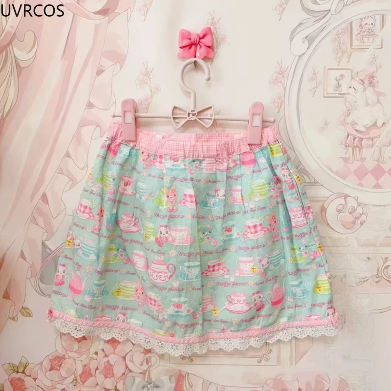 Mini jupes à gâteau Style Lolita pour femmes japonaises, jupes plissées avec nœud brodé de dessin animé Kawaii, jupe féerique courte Y2k