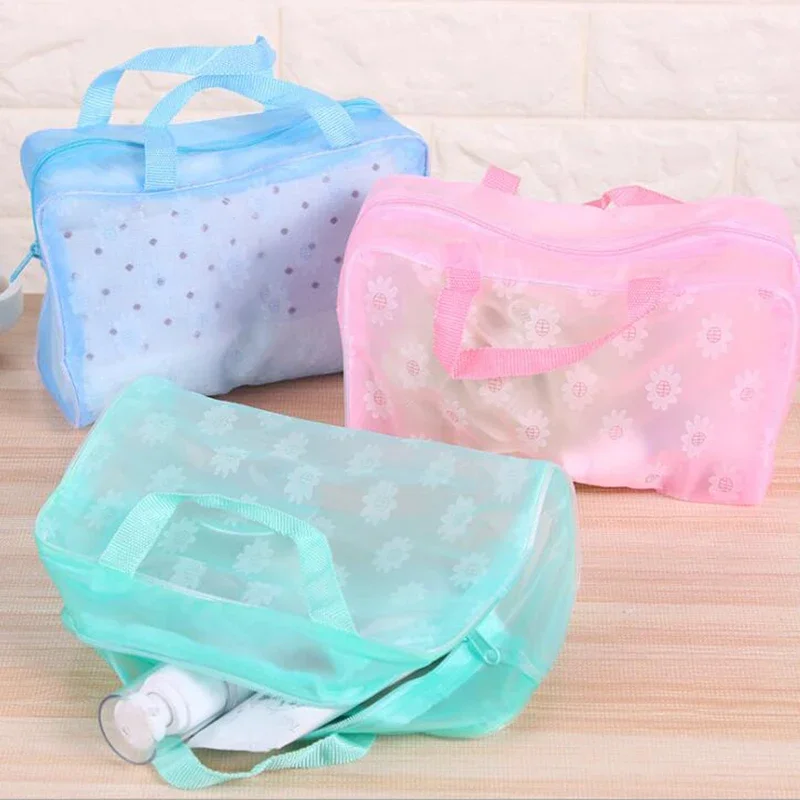 Borsa per cosmetici trasparente in PVC floreale Borsa per trucco trasparente per donna Ragazza Custodia per bellezza con cerniera impermeabile Borsa da toilette da viaggio