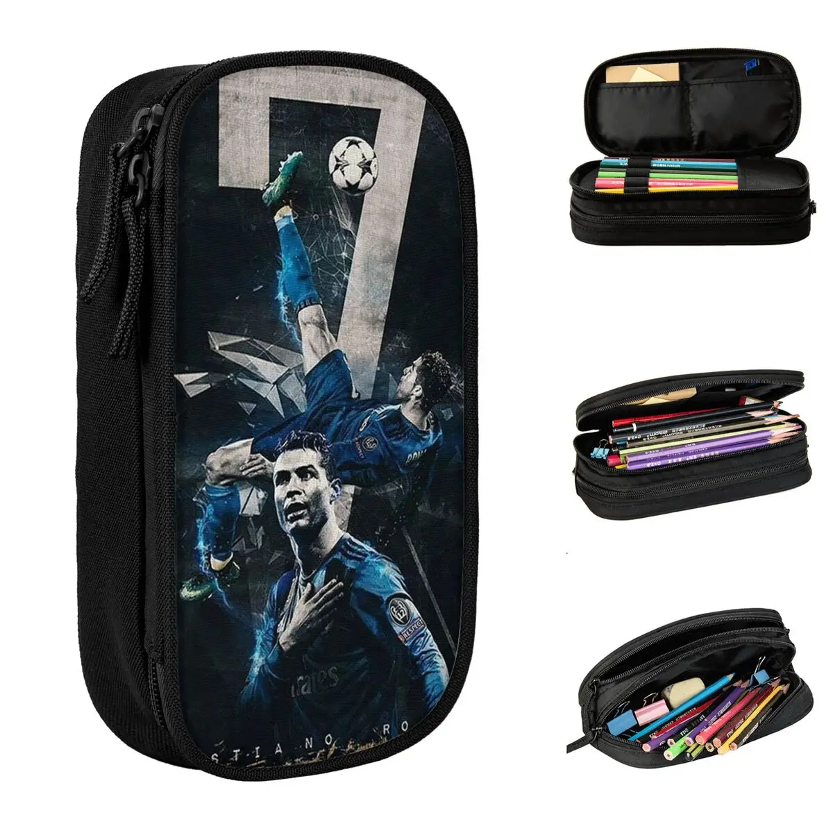 Estuche para lápices de fútbol CR7, bolsa clásica para bolígrafos Ronaldos, almacenamiento grande para estudiantes, caja de lápices de regalo escolar