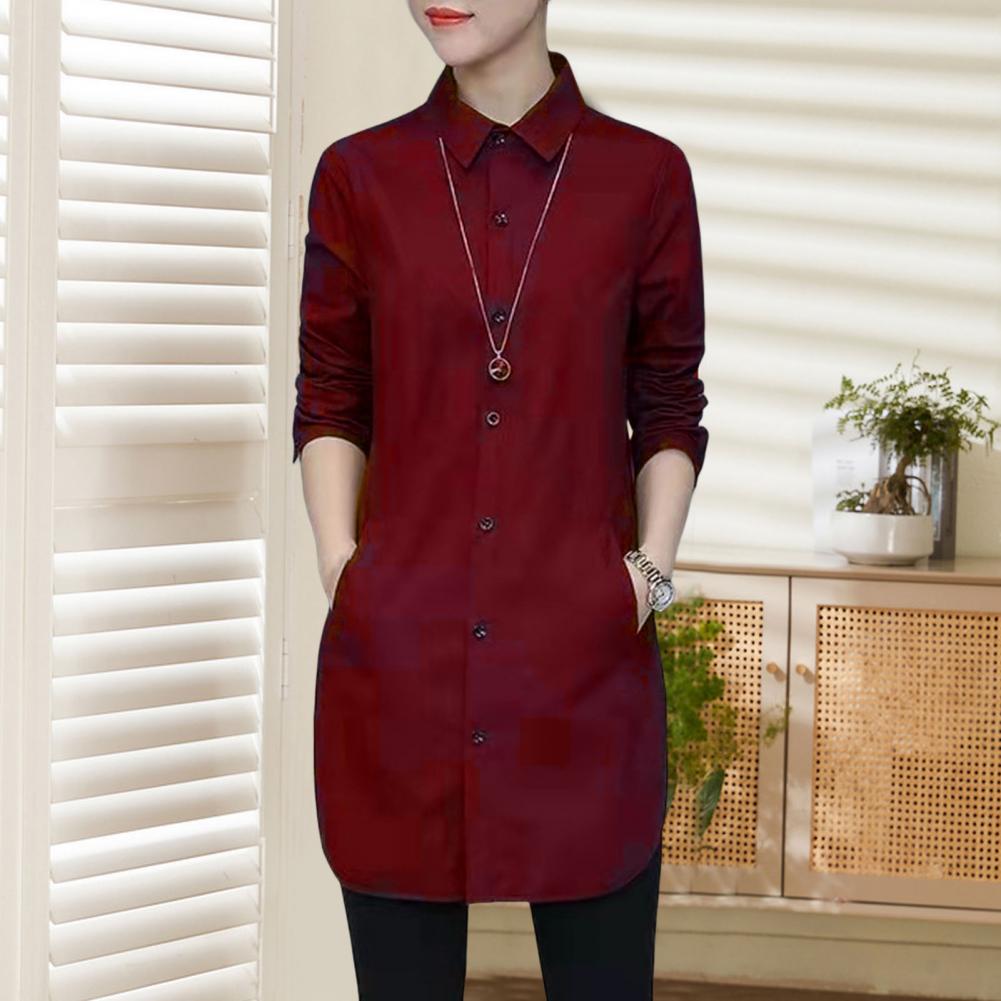 女性シャツ春夏 OL ベーシックシャツブラウス女性ソリッドカラー長袖シングルブレストターンダウン襟ルーズストリート