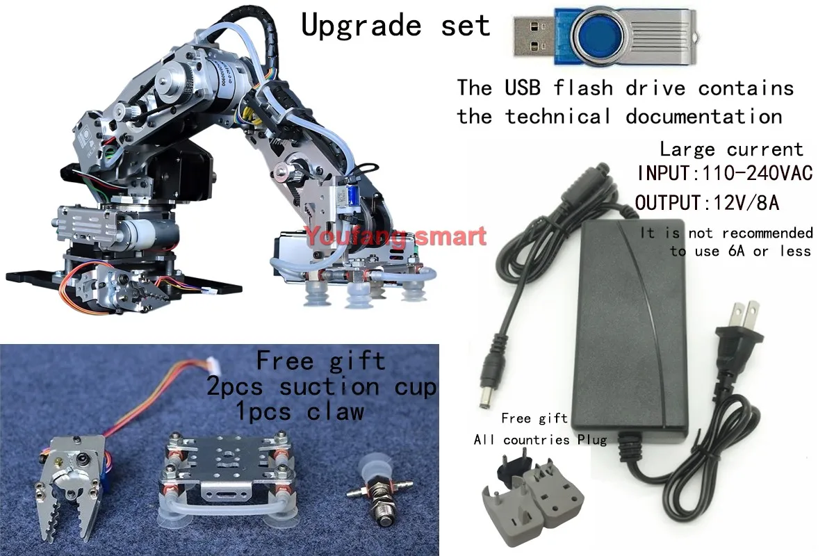 4 Axis Stepping Robotic Arm with Suction cup Pump Stepper Motor for Arduino 2560 Robot DIY Kit Industrial 4 Dof Metal Model Claw