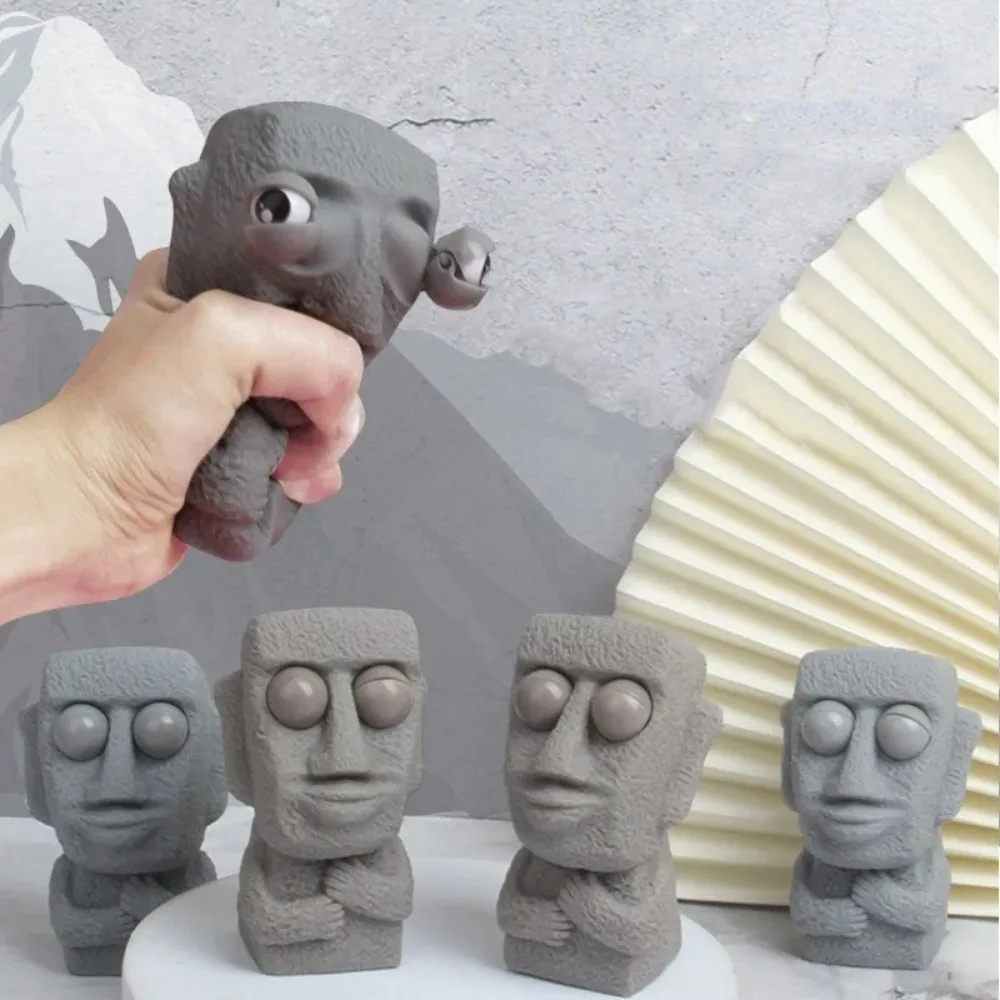 Stone Man ปล่อยความเครียดของเล่นช้าๆ Rebounds นุ่มรูปปั้น Moai บีบตาสนใจ Expression ผ่อนคลายความเครียดของขวัญเด็ก