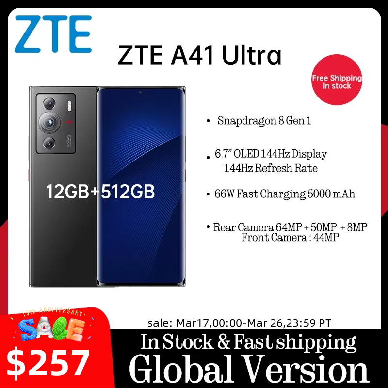 Pantalla Original ZTE A41 Ultra 6,7 OLED 144Hz Snapdragon 8 Gen 1 66W carga rápida 5000 mAh 64MP cámara A41 Ultra