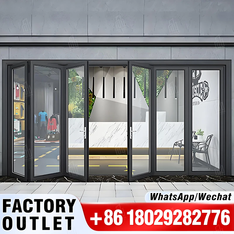 Elegant Bifold Folding Aluminum Patio Glass Bi-Folding Door For Balcony Partition Glass Folding Door Folding Door
