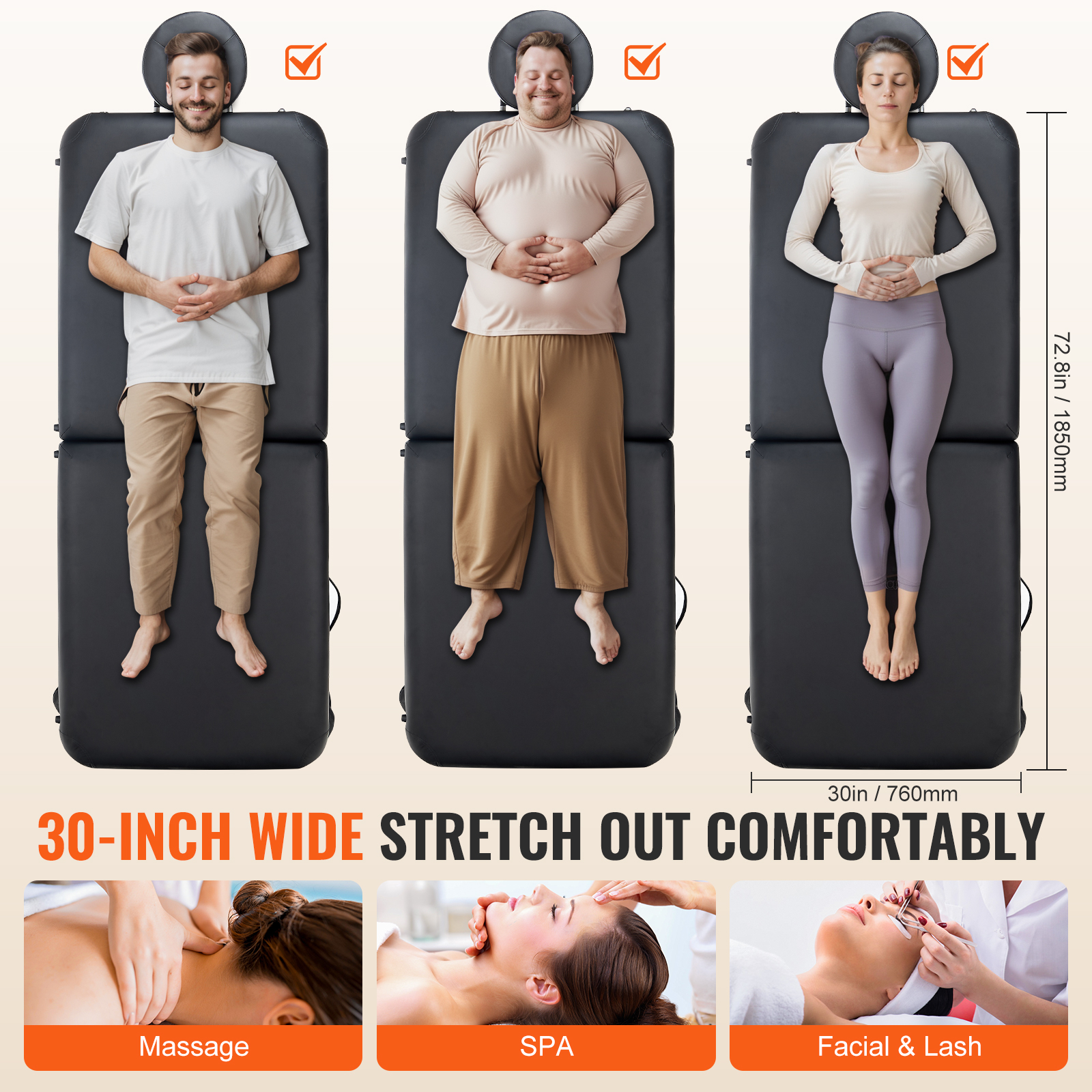 SucceBuy Professional Wide Massage Table 30" 8-Level Height Adjustable Facial Salon Tattoo Bed with Headrest Hand Pallet 750LBS