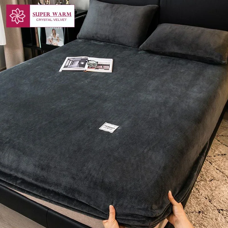 Soft Warm Plush Fitted Sheet Elastic Mattress Cover Fluffy Coral Fleece Bed Linen Winter Couple Luxury Double Bed Bedding
