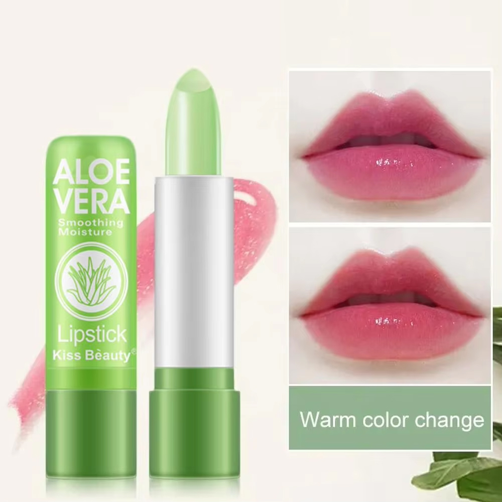 Farbwechselnder Aloe Vera-Lippenstift, langanhaltender, feuchtigkeitsspendender, temperaturaktivierter Lippenbalsam, lichtbeständige, nährende Lippenpflege