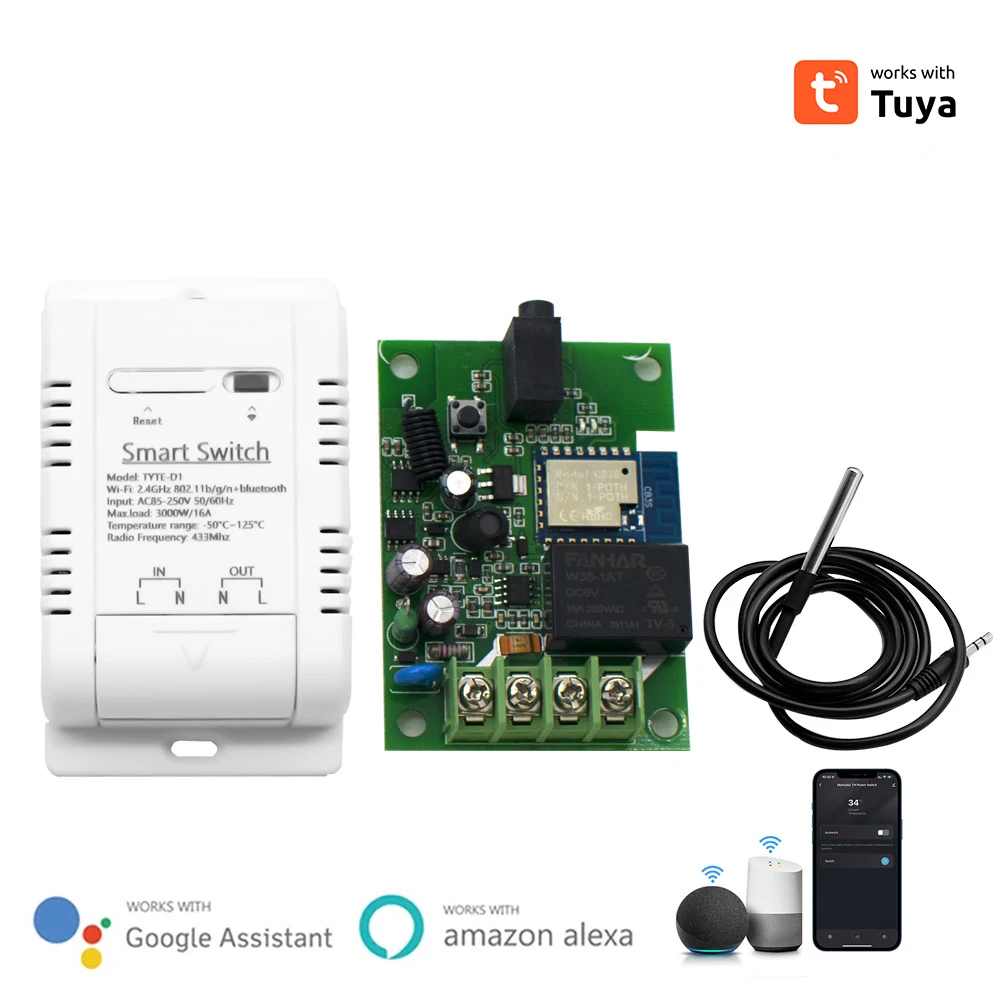 Tuya Smart Temperature Switch Sensor With Probe Relay Output WiFi Remote Monitor Work With Google Home Alexa