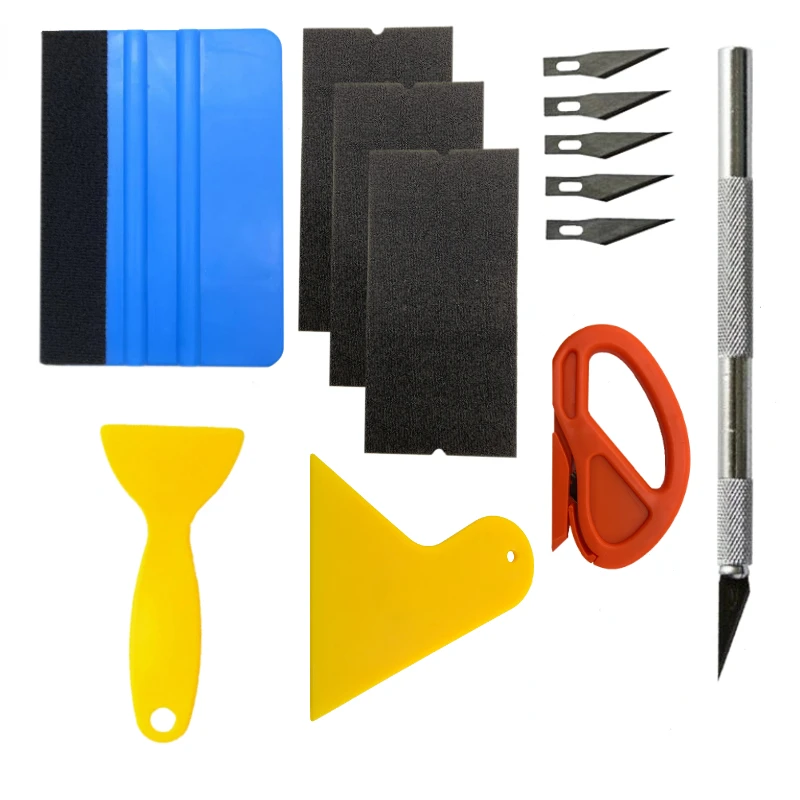 Kit de herramientas de envoltura de coche, juego de láminas para automóvil, herramientas de envolturas de vinilo, herramientas de papel de aluminio, escurridor, raspador, cúter para Kit de herramientas de película de envoltura de coche