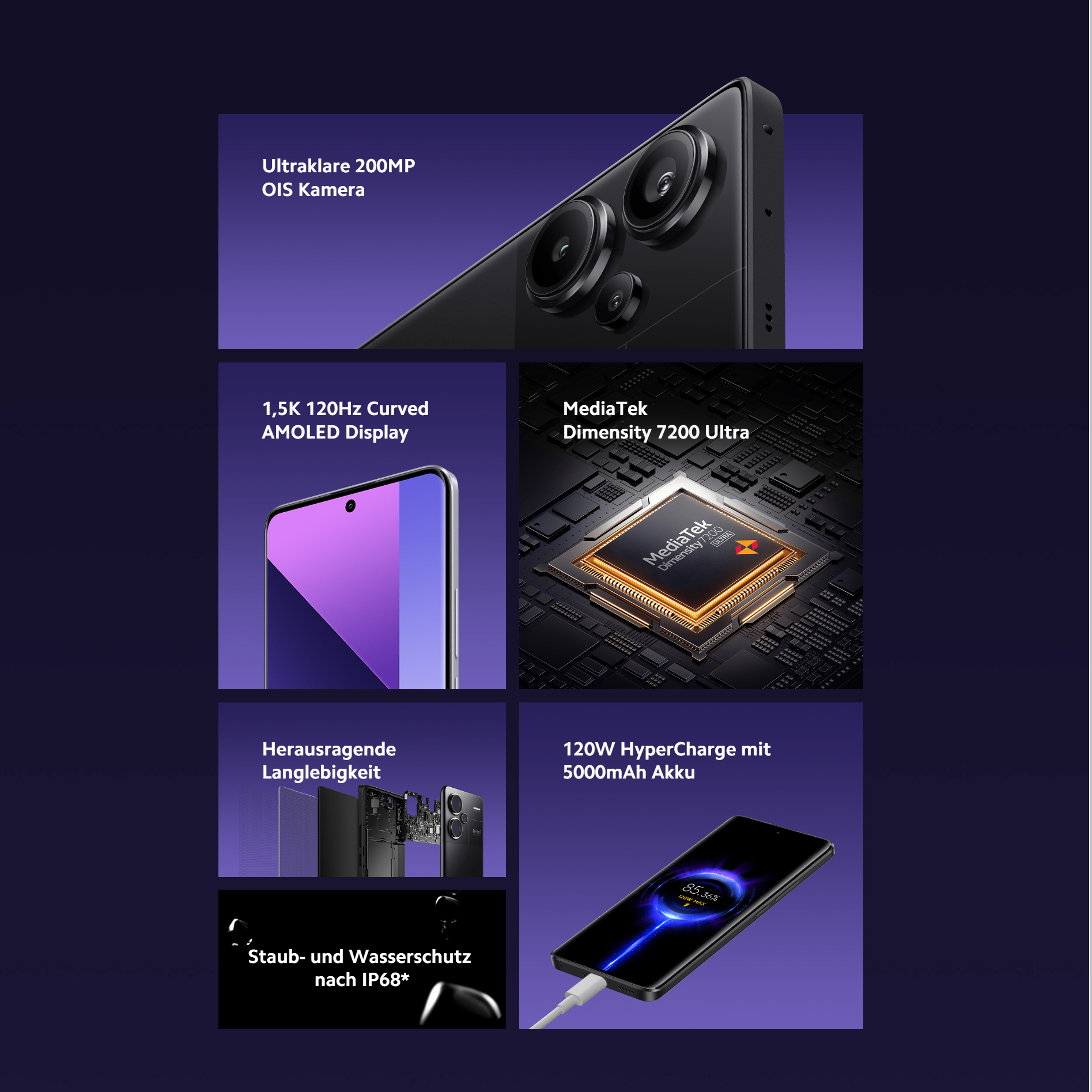 Xiaomi Redmi Note 13 Pro Plus 5G Global Version 256GB/512GB MediaTek Dimensity 7200-Ultra 6.67'' 3D-gebogen 1,5K 120Hz display,1