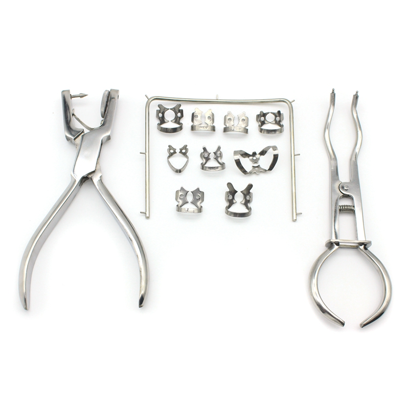 1 Set Dentistry Dam Hole Puncher Set With Leather Bag Pliers For Dentist Perforator Rubber Orthodontic Dental Tools Dam Clip