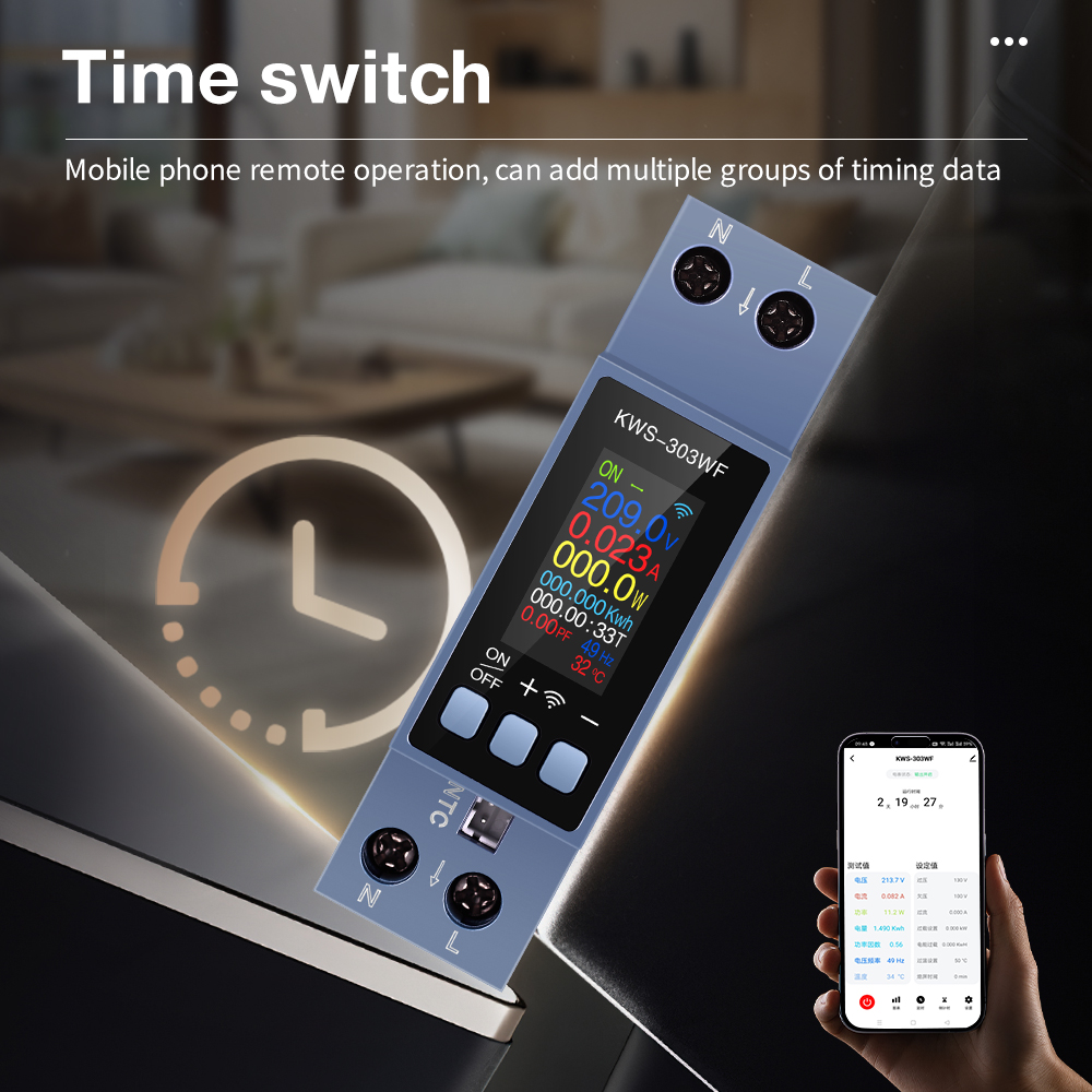 KWS-303 Tuya WiFi Leistungsmesser APP-Steuerung 8 in1 Energiezähler 85-290V/40A Spannungs- und Strommesser Stromzähler Smart Life