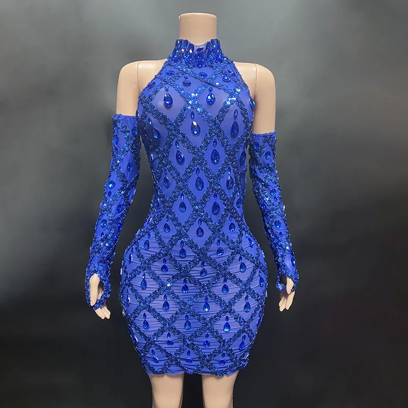 Vestido de noche de lujo brillante, vestido de fiesta de diamantes de agua grande, celebración de cumpleaños, vestido de tiro, guantes, vestido de boda, baile de graduación