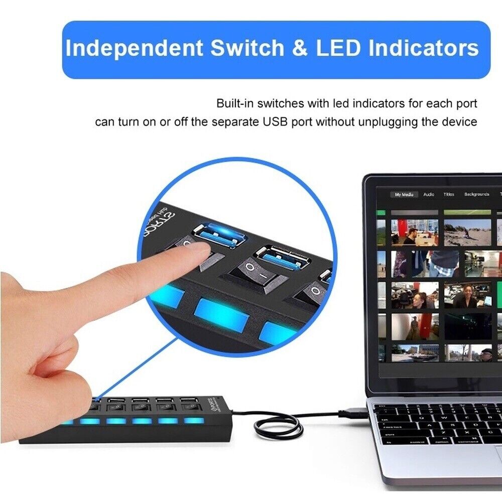 Koncentrator USB Adapter 7 w 1 Wiele portów Zasilacz Przedłużacz USB 2.0 Akcesoria komputerowe Przełącznik USB do komputera PC Port USB Laptop