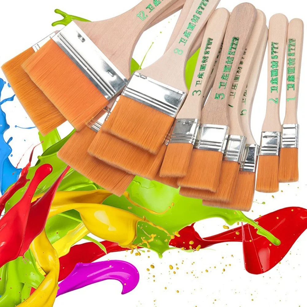 1/12PCS HighQuality Nylon Paint Brushes with Different Sizes and Wooden Handles Ideal for Acrylic, Oil and Watercolor Painting