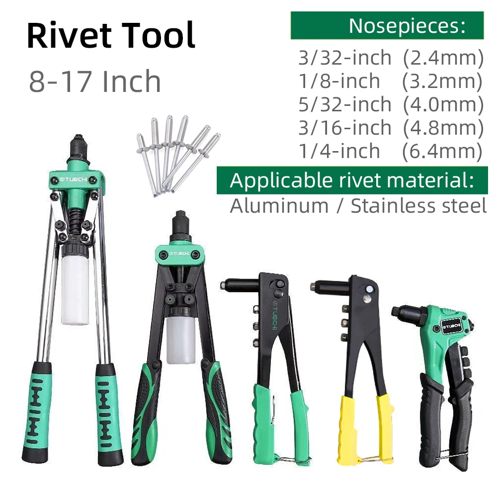Rivet Gun Manual Double Handle 8/9.5/13/14/17 Inch for 3/32-1/4Inch 2.4-6.4Mm Blind Heavy Automatic Rivet Tool Save Effort