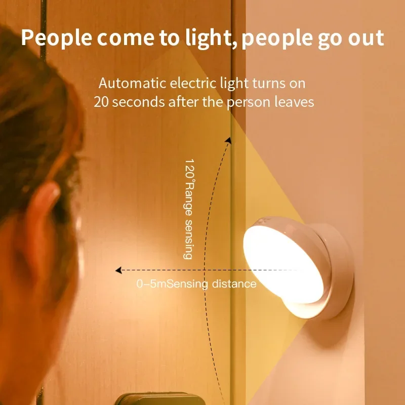 Lampka nocna Xiaomi z lampką z czujnikiem ruchu Bezprzewodowe oświetlenie LED z możliwością ładowania 360 stopni Obrotowe magnetyczne do stolika nocnego w pokoju