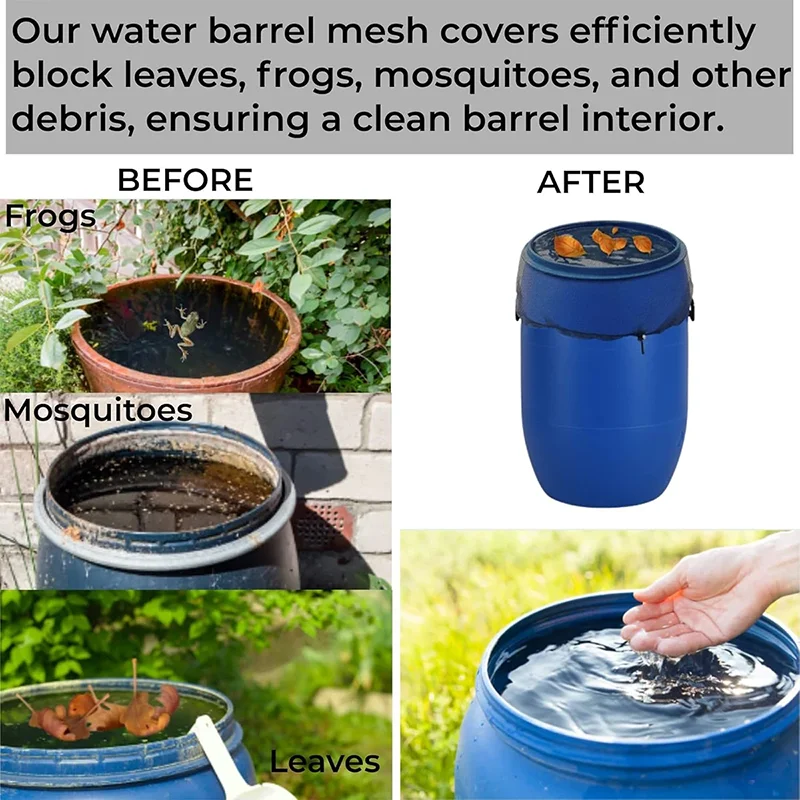 Cubiertas de cubo de agua con pantalla de barriles de lluvia, cubierta de red de tanque de colector de agua de lluvia, red de cubo de recolección de agua de lluvia con cordón