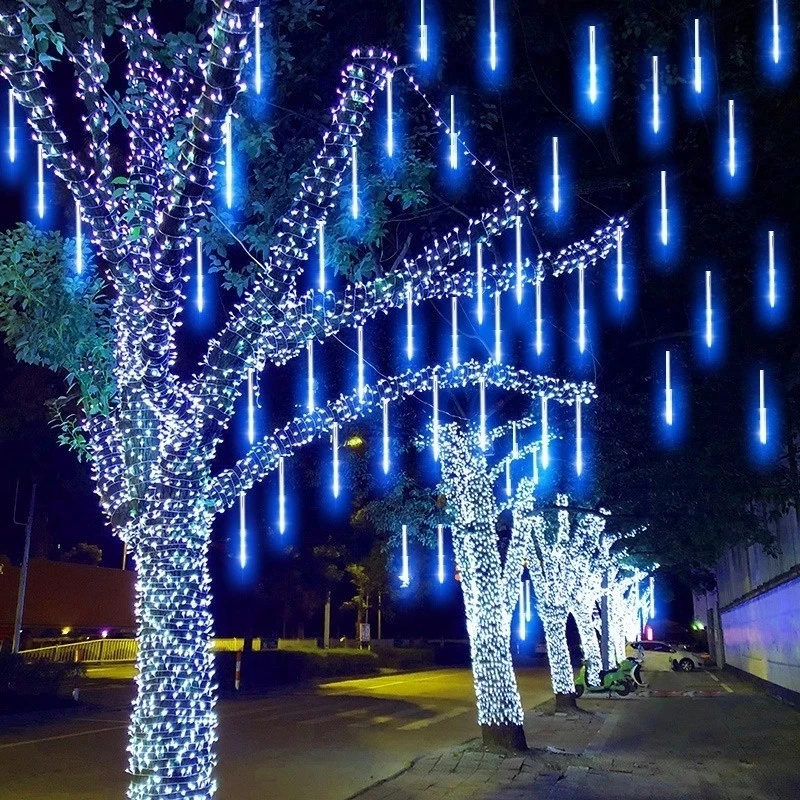 Luci a pioggia a LED con pioggia di meteoriti, impermeabili, gocce di pioggia che cadono, per decorazioni natalizie, feste, patio, 30/50 cm