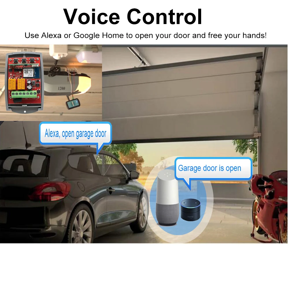 Tuya Smart Wifi Universal Garage Door Receiver Door Switch 2CH Remote Control Gate Opener & 433.92mhz Rolling Code Transmitter