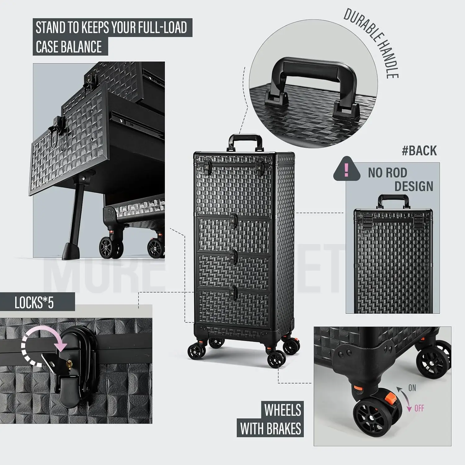Cart with 3 Drawers, Professional Trolley Cart for Beauty Salon, Rolling Train Case Makeup Organizer Case for Nail Tech, F