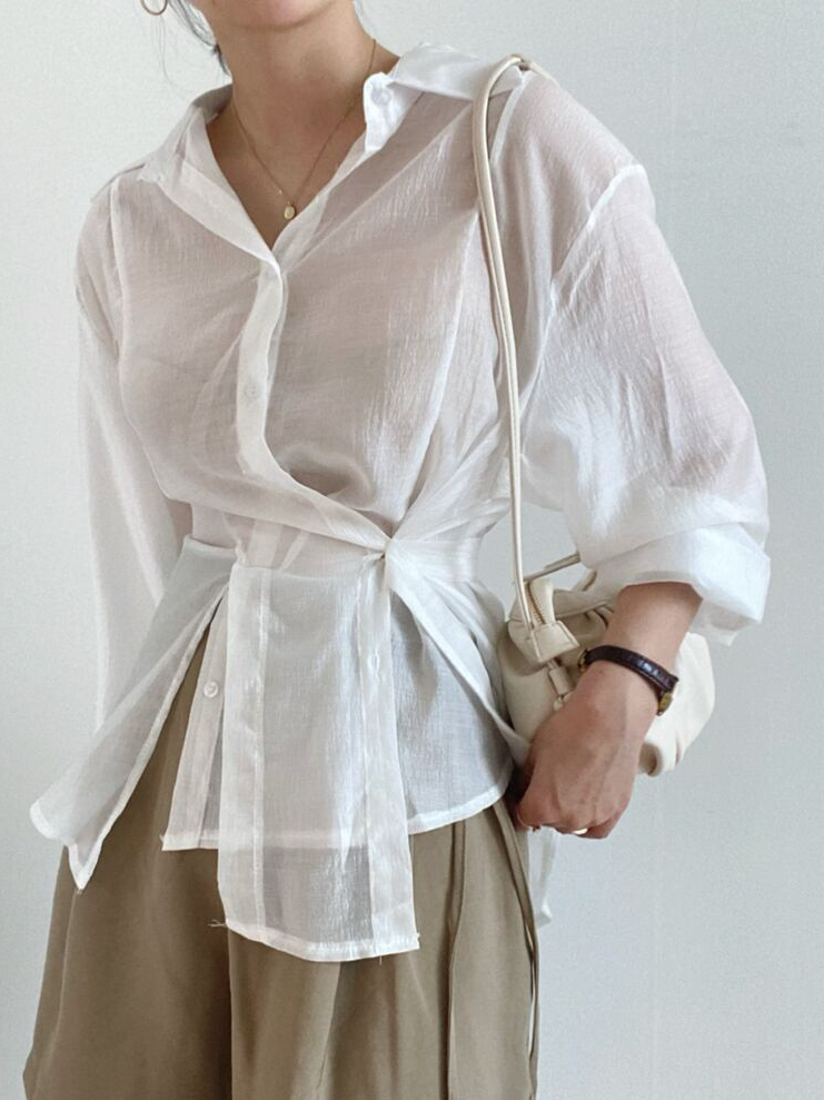 Csa Fena de Cor Pura para Emaecimento, Colete Solto com Cinto, Proteção Solar, Cardigan Aberto, Design Irregular e M...