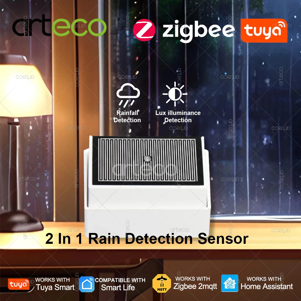 Sensor de detecção de chuva zigbee 2 em 1, com detector de luz, sensor de gota de chuva, funciona com tuya smart life home assistant zigbee2mqtt