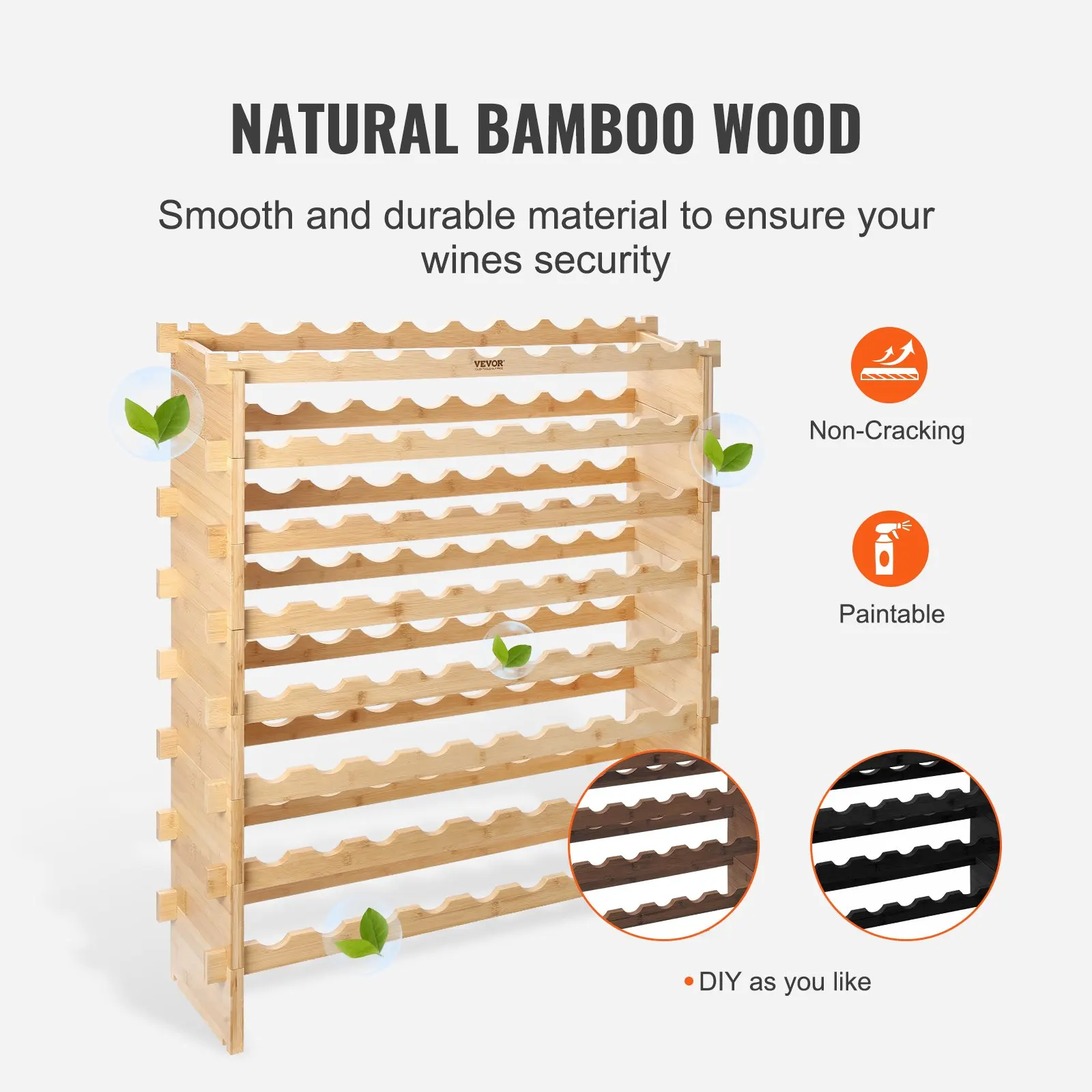VEVOR 18/36/42/48/72Bottle Stackable Modular Wine Rack Free Standing Wine Storage Rack Bamboo Wine Holder Display Shelves Cellar
