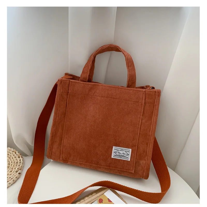 Borsa a tracolla Rilibegan per donna Nuovo stile Borsa portatile di grande capacità in velluto a coste semplice Ins Borsa quadrata piccola di tendenza alla moda