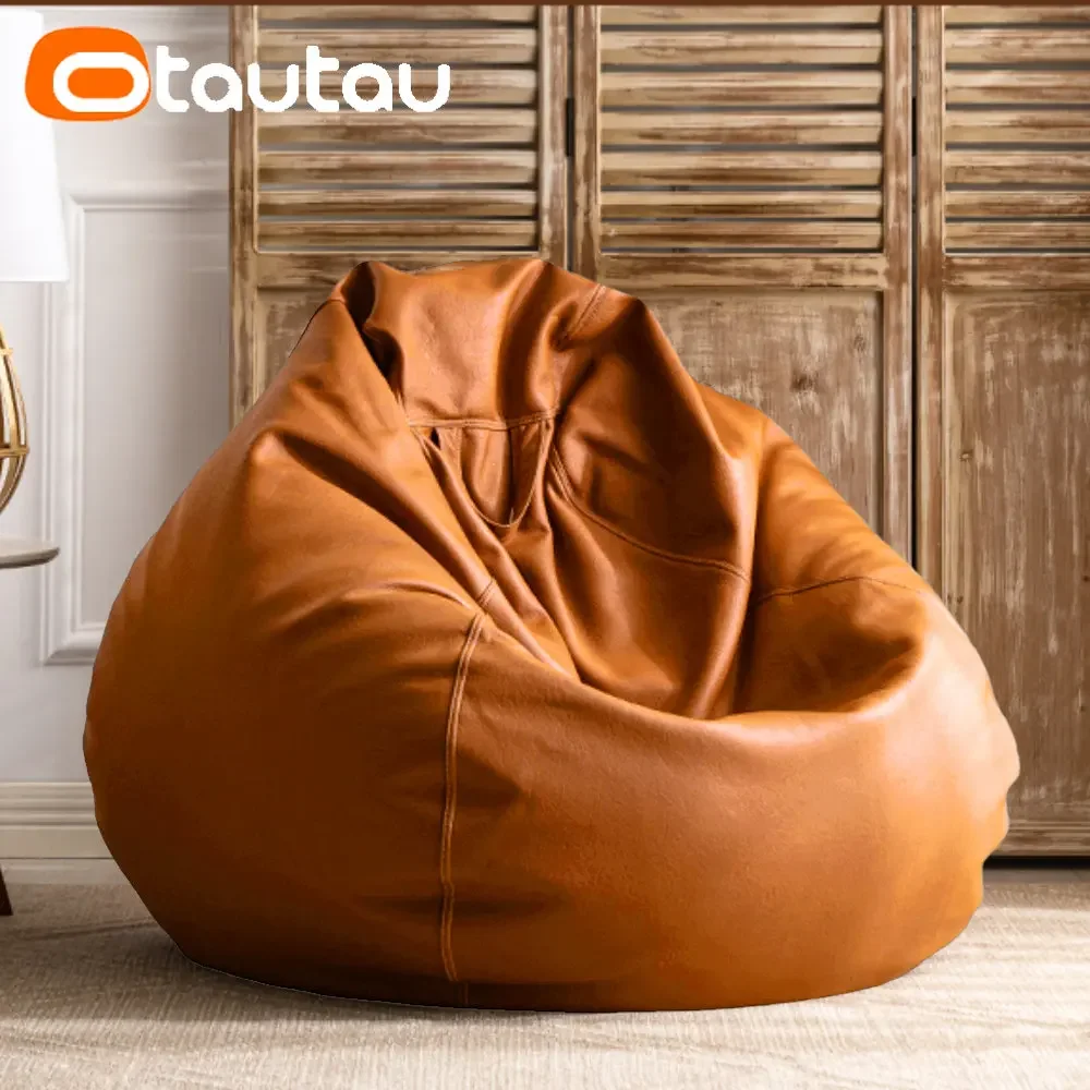 OTAUTAU gefüllte 70 cm Kunstleder-Sitzsacksofas mit Füllstoff, bequemes Sitzsack-Sofa, Puff-Bodensitz, Chaiselongue, Pouf-Stuhl DD004