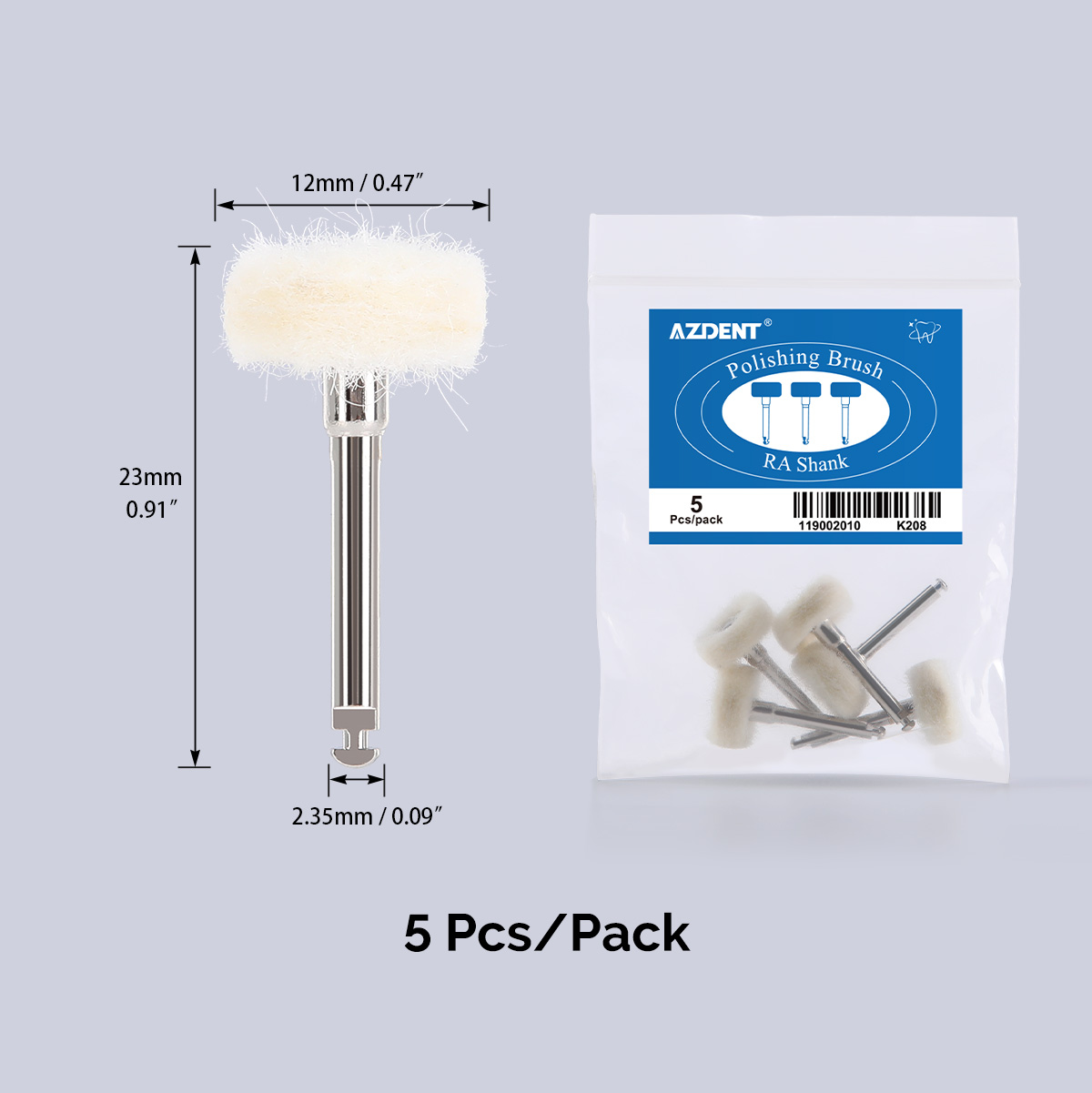 AZDENT 5 個歯科研磨ブラシフェルトホイールウールコットン研磨ブラシポリッシャーロータリーツール用 2.35 ミリメートル研磨ホイール